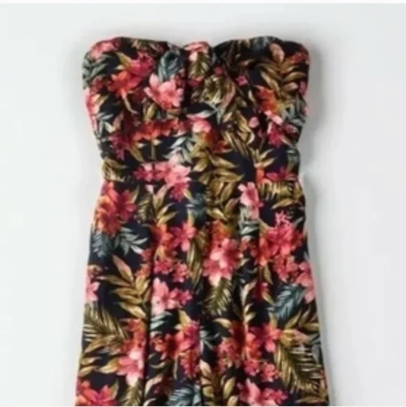 American Eagle jumpsuit wide leg tie front strapless tropical print size XS - Picture 3 of 16